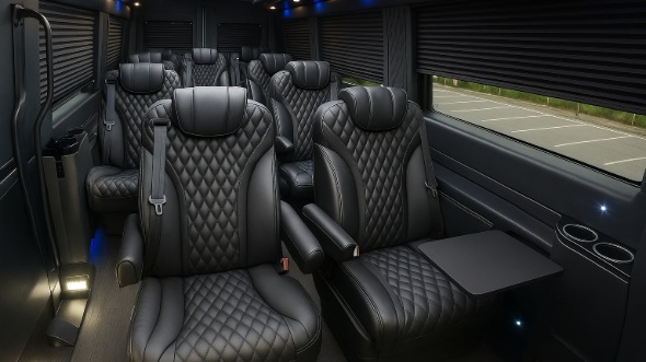 Interior of Charter Bus Company Murrieta's 15 Passenger Mini Bus in Murrieta