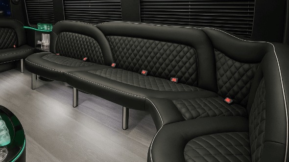 Interior of Charter Bus Company Corona's 18 Passenger Party Bus in Corona