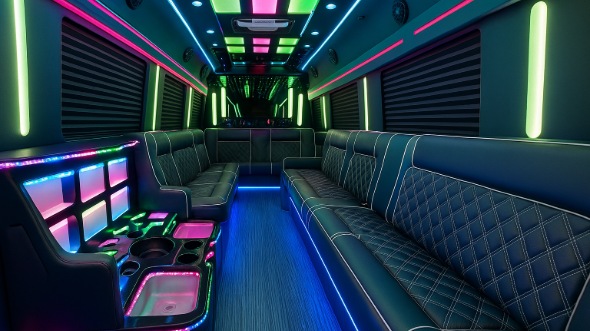 Interior of Charter Bus Company Hemet's 20 Passenger Party Bus in Hemet