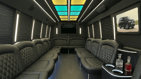 Interior of Charter Bus Company Corona's 25 Passenger Party Bus in Corona