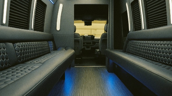 Interior of Charter Bus Company Riverside's 25 Passenger Party Bus in Riverside