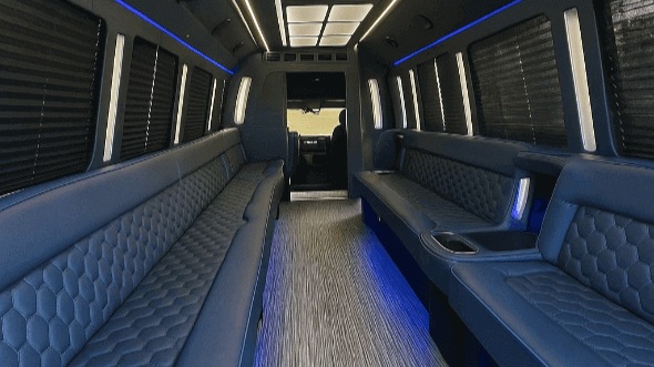 Interior of Charter Bus Company Moreno Valley's 30 Passenger Party Bus in Moreno Valley
